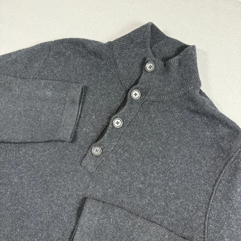 Banana Republic‎ Mens Mock Neck Sweater L Charcoal Cotton Cashmere Luxury Blend